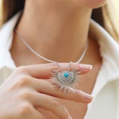 Güneş Model Turkuaz Taşlı Gümüş Kolye thumbnail 7