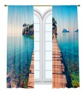 Fon Perde Tasarım Dekor Deniz Altı Görünümü Deniz Ada Desenli Dijital Baskılı Çift Kanat 150+150 Toplam 300 cm thumbnail 1