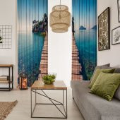 Fon Perde Tasarım Dekor Deniz Altı Görünümü Deniz Ada Desenli Dijital Baskılı Çift Kanat 150+150 Toplam 300 cm thumbnail 2