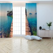 Fon Perde Tasarım Dekor Deniz Altı Görünümü Deniz Ada Desenli Dijital Baskılı Çift Kanat 150+150 Toplam 300 cm thumbnail 3