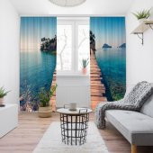 Fon Perde Tasarım Dekor Deniz Altı Görünümü Deniz Ada Desenli Dijital Baskılı Çift Kanat 150+150 Toplam 300 cm thumbnail 4