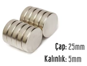 Neodyum Mıknatıs Silindir Çap 25mm , Kalınlık 5mm   ( 2 Adet) thumbnail 1