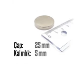 Neodyum Mıknatıs Silindir Çap 25mm , Kalınlık 5mm   ( 2 Adet) thumbnail 2