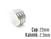 Neodyum Mıknatıs Silindir Çap 25mm , Kalınlık 2.5mm   ( 2 Adet) - 1