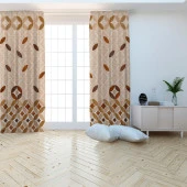 Fon Perde Tasarım Dekor Şal Geometrik Şekiller Bej Krem Desenli Dijital Baskılı Çift Kanat 150+150 Toplam 300 cm - 3
