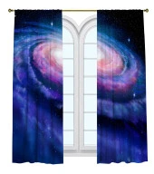Fon Perde Tasarım Dekor Spiral Galaksi Samanyolu Yıldız Desenli Dijital Baskılı Çift Kanat 150+150 Toplam 300 cm - 1