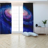 Fon Perde Tasarım Dekor Spiral Galaksi Samanyolu Yıldız Desenli Dijital Baskılı Çift Kanat 150+150 Toplam 300 cm - 3