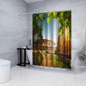Banyo Duş Perdesi Tasarım Dekor Kolezyum Roma İtalya Ağaç Manzara Dijital Baskılı En 175 cm - 4