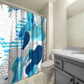 Banyo Duş Perdesi Tasarım Dekor Soyut Şekilli Mavi Beyaz Gri Dijital Baskılı En 175 cm - 3