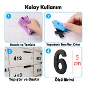Yapışkanlı Kapı Numarası Küçük Boy 50 mm 5 cm Numara 6 Rakam Altı Sayı Siyah Renk Numaralar 1 Adet - 2