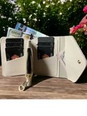 Kadın Fermuarlı çıtçıtlı Bozuk Para Bölmeli Cüzdan Kartlık Aksesuar,yılbaşı Hediyesi krem thumbnail 3