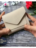 Kadın Fermuarlı çıtçıtlı Bozuk Para Bölmeli Cüzdan Kartlık Aksesuar,yılbaşı Hediyesi krem thumbnail 1