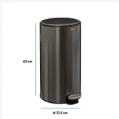 5five Simply Smart Delta Metal Pedallı 30 LT Çöp Kutusu Metalik Siyah - 2