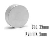 Neodyum Mıknatıs Silindir Çap 35mm , Kalınlık 5mm   ( 1 Adet) - 1