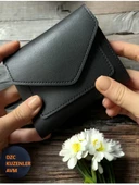 Kadın Fermuarlı çıtçıtlı Bozuk Para Bölmeli Cüzdan Kartlık Aksesuar,yılbaşı Hediyesi siyah - 1