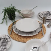 Ekose 8 Parça 2 kişilik Siyah Yemek Takımı Düz - 1