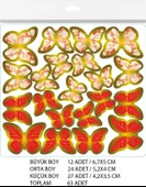 KELEBEK DEKORATİF SÜS VARAKLI KIRMIZI 1 SET 63 ADET - 3