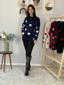 Kadın  Bisiklet Yaka Kalpli Triko Kazak (Lacivert) thumbnail 5