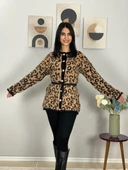 Kadın Siyah Kahverengi Leopar Desenli Uzun Sakallı Triko Hırka thumbnail 5