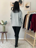 Kadın Teddy Bear Bisiklet Yaka Triko Kazak (Gri) - 7