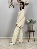 Kadın Çoban Dikişli Rahat Kesim Yarım Balıkçı YakaTriko Takım(Beyaz) thumbnail 5