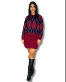 Kadın Baklava  Desenli Etekli Alt Üst Triko Takım(Bordo) thumbnail 1