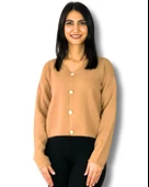 Kadın Sakallı Triko Crop Hırka(Taş) thumbnail 1