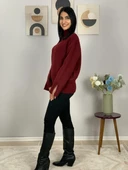 Kadın Bordo Pinterest Model Kol Yırtmaçlı Balıkçı Yaka Triko Kazak thumbnail 3