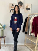 Kadın Teddy Bear Bisiklet Yaka Triko Kazak (Lacivert) thumbnail 5