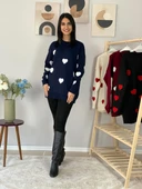 Kadın  Bisiklet Yaka Kalpli Triko Kazak (Lacivert) thumbnail 6