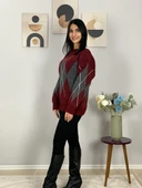 Bordo Füme Baklava Desenli Kazak thumbnail 4