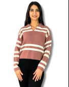 Kadın Polo Yaka Sakallı Triko Crop Kazak(Pembe) thumbnail 1