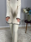 Kadın Çoban Dikişli Rahat Kesim Yarım Balıkçı YakaTriko Takım(Beyaz) thumbnail 3