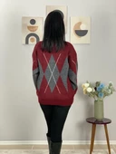 Bordo Füme Baklava Desenli Kazak thumbnail 3