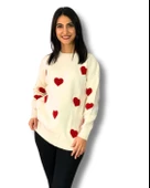 Kadın  Bisiklet Yaka Kalpli Triko Kazak (Krem) thumbnail 1
