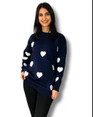 Kadın  Bisiklet Yaka Kalpli Triko Kazak (Lacivert) thumbnail 1