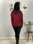 Kadın Bordo Pinterest Model Kol Yırtmaçlı Balıkçı Yaka Triko Kazak thumbnail 7