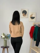 Kadın Sakallı Triko Crop Hırka(Taş) thumbnail 4