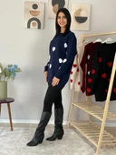 Kadın  Bisiklet Yaka Kalpli Triko Kazak (Lacivert) thumbnail 4