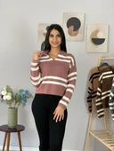 Kadın Polo Yaka Sakallı Triko Crop Kazak(Pembe) thumbnail 5