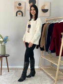 Kadın Teddy Bear Bisiklet Yaka Triko Kazak (Krem) thumbnail 7