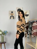 Kadın Polo Yaka Sakallı Triko Crop Kazak(Taş) thumbnail 5