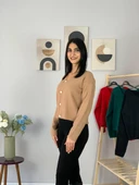 Kadın Sakallı Triko Crop Hırka(Taş) thumbnail 3