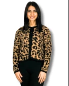 Kadın Siyah Kahverengi Leopar Desenli Kısa Sakallı Triko Hırka thumbnail 1