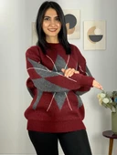 Bordo Füme Baklava Desenli Kazak thumbnail 2