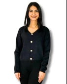 Kadın Sakallı Triko Crop Hırka(Siyah) - 1