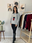 Kadın Teddy Bear Bisiklet Yaka Triko Kazak (Gri) - 3