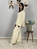 Kadın Çoban Dikişli Rahat Kesim Triko Takım(Beyaz) thumbnail 5