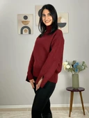 Kadın Bordo Pinterest Model Kol Yırtmaçlı Balıkçı Yaka Triko Kazak thumbnail 5