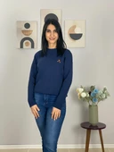 Kadın Teddy Bear Nakışlı Lacivert Triko Kazak thumbnail 3